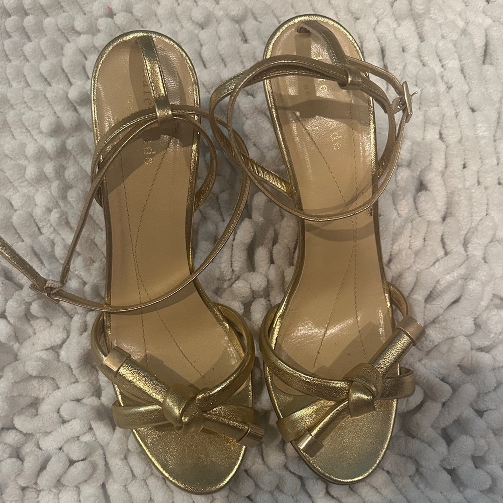 kate spade Gold Metallic Knot Strap Heels